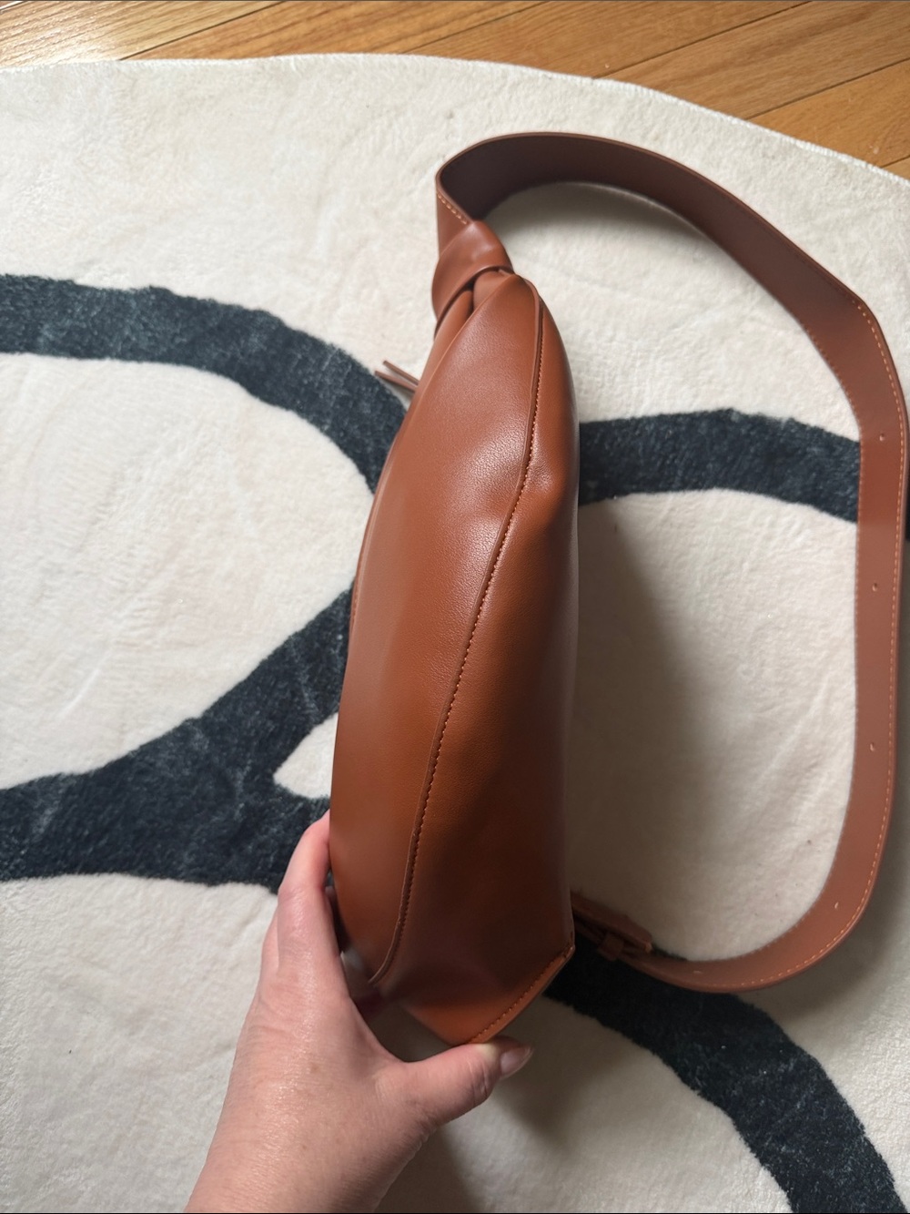 Curved Leather Belt Bag in Warm Cognac - Picture 7 of 11